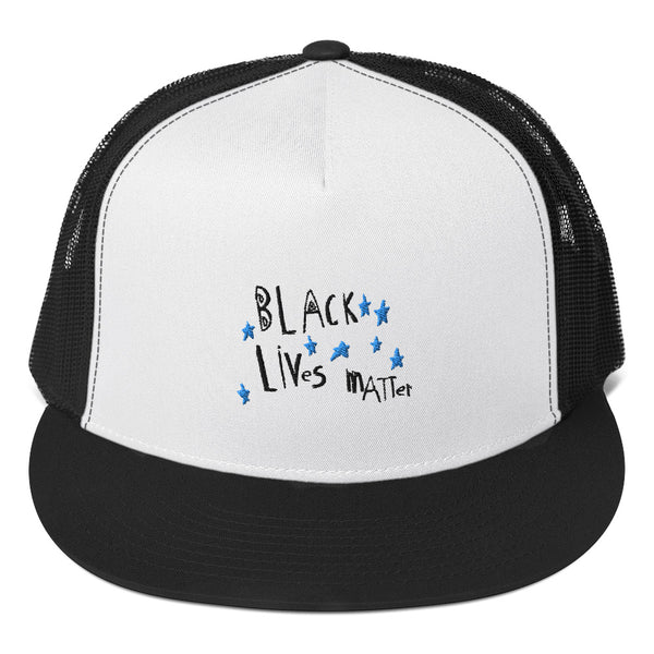 Black Lives Matter cool trucker hat with a change makers hand drawn design by our young entrepreneur