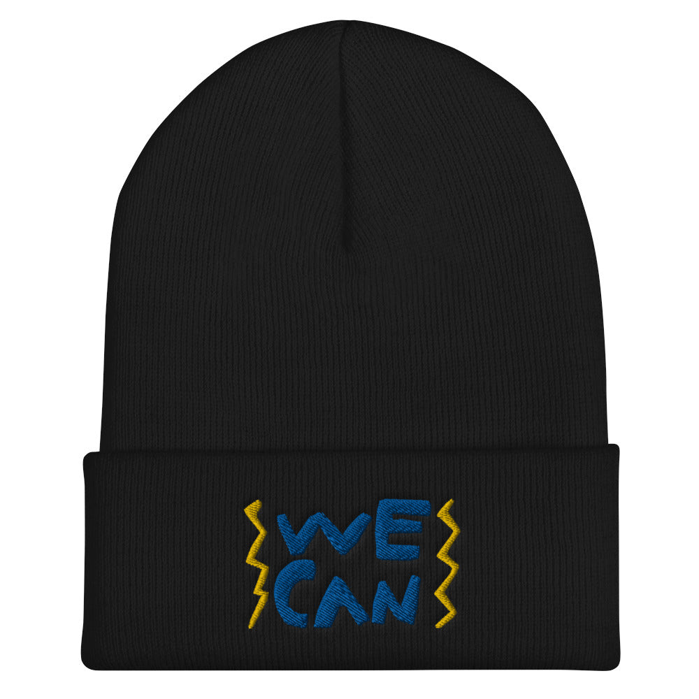 We Can Do Anything cool black beanie with a change makers hand drawn design by our young entrepreneur