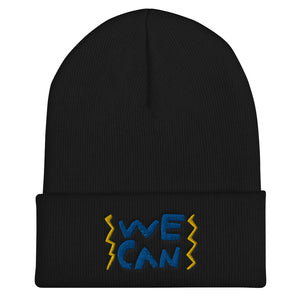 We Can Do Anything cool black beanie with a change makers hand drawn design by our young entrepreneur