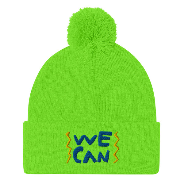 We Can Do Anything cool beanie with an amazing change makers hand drawn design by our young entrepreneur and activist. Neon green beanie.