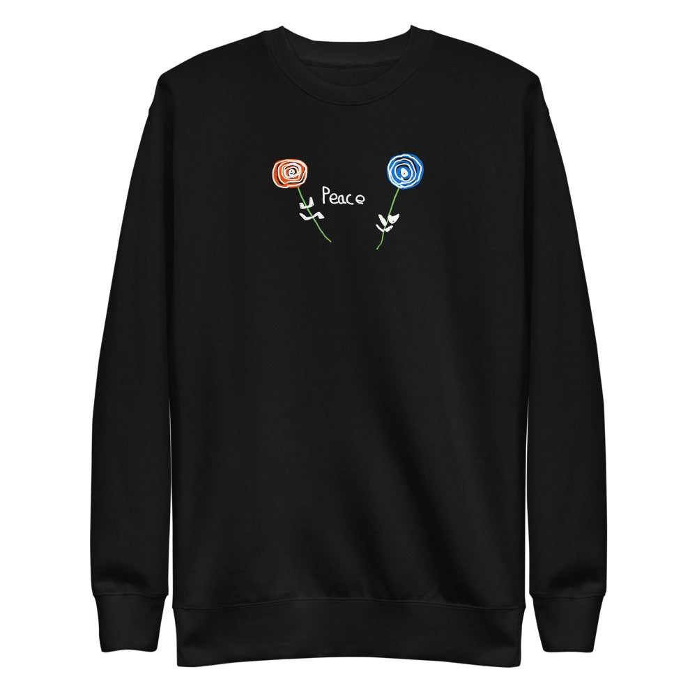 Change makers peace and love sweatshirt was hand drawn by our young entrepreneur