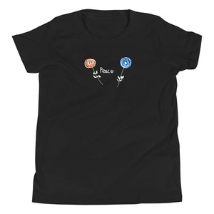 Change makers peace and love kids t shirt was hand drawn by our young entrepreneur