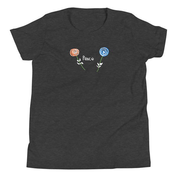 Change makers peace and love kids t shirt was hand drawn by our young entrepreneur